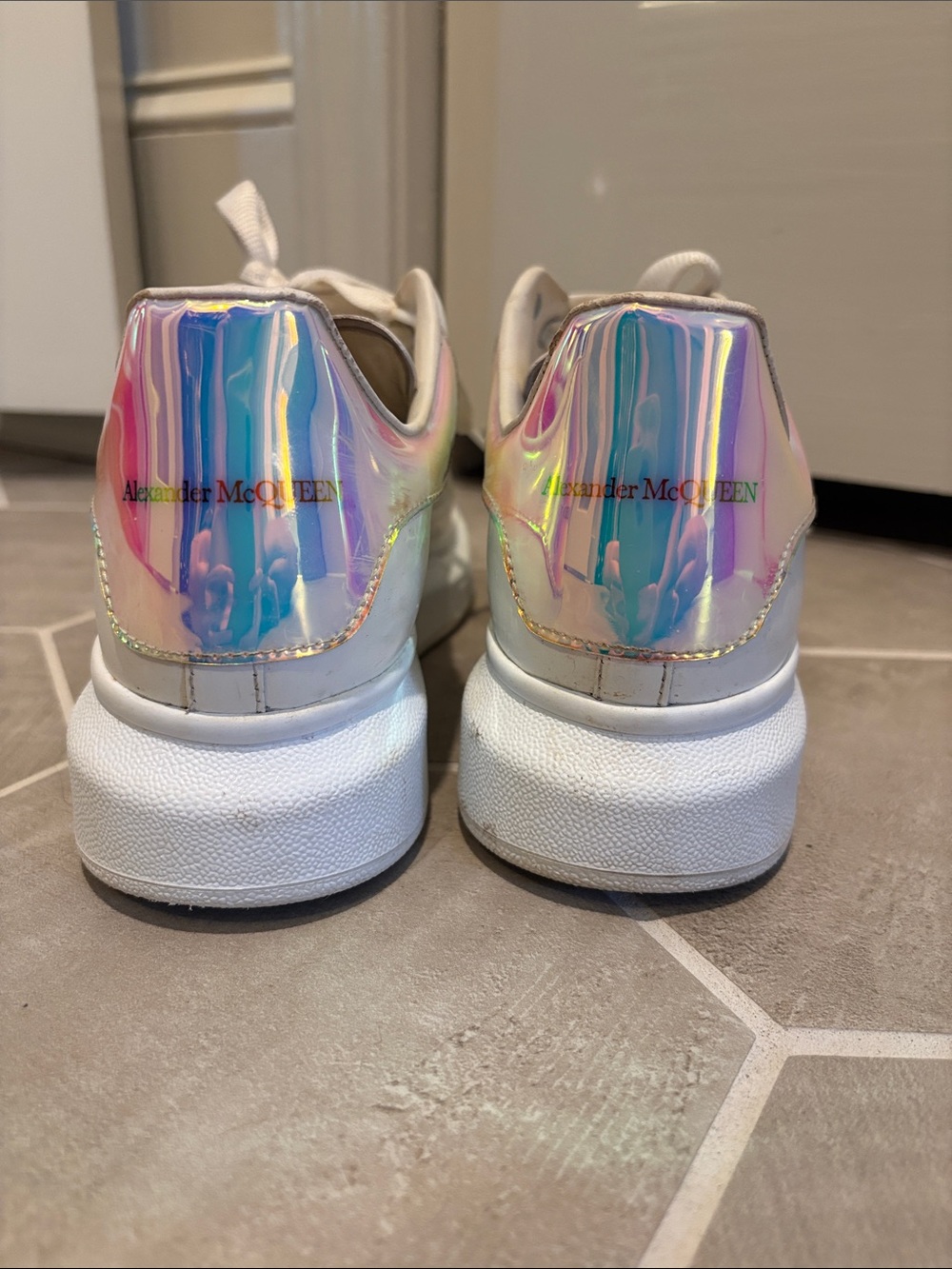 Alexander McQueen Kids White Sneakers with Iridescent Heel Panels